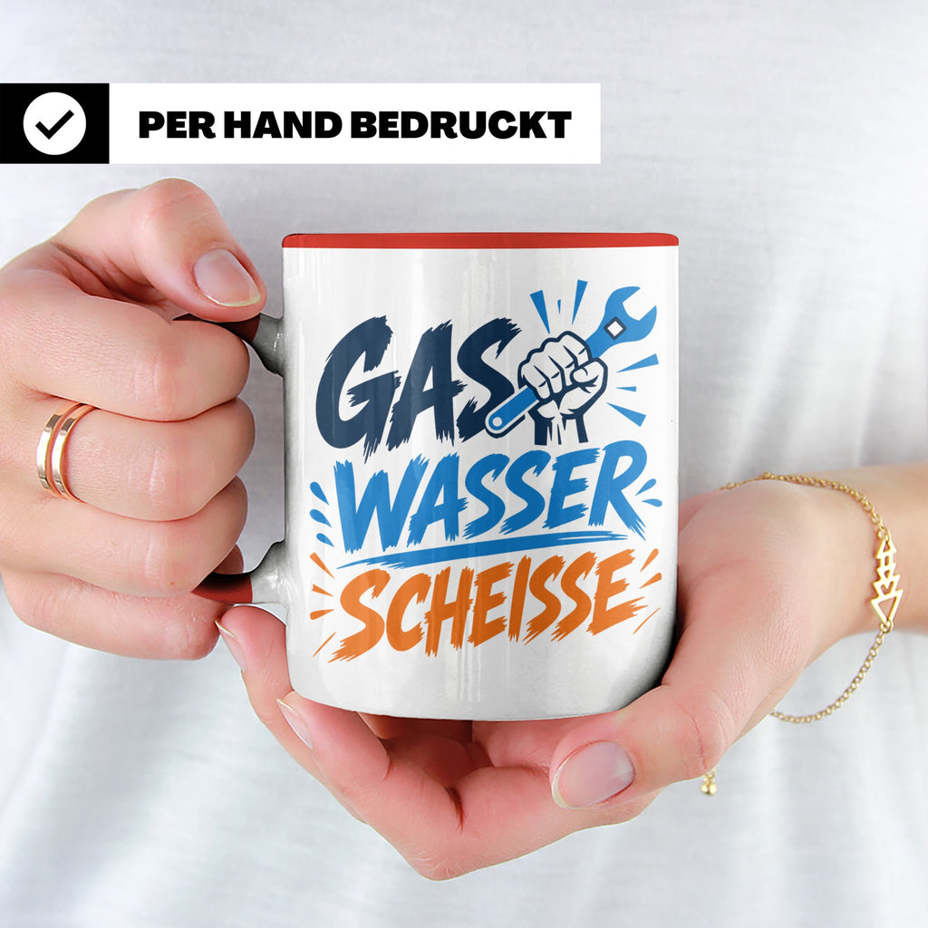 Gas Wasser Scheisse Tasse für Klempner, Installateur, Anlage – Rot [farbe:rot]