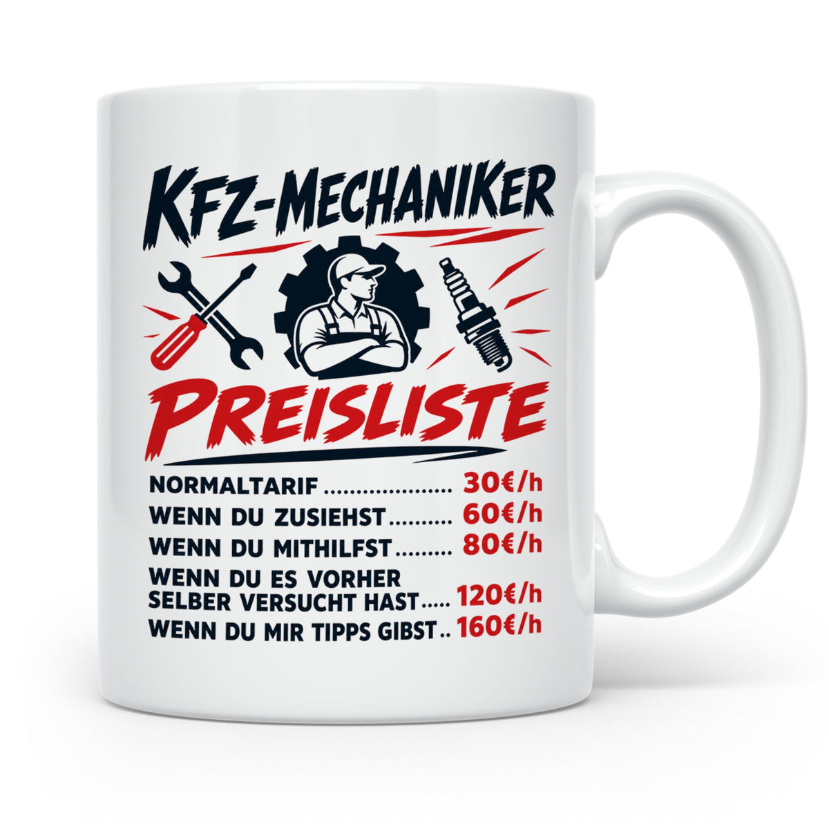 KFZ Mechaniker Tasse mit lustiger Preisliste, Geschenk für A – Weiß [farbe:weiß]