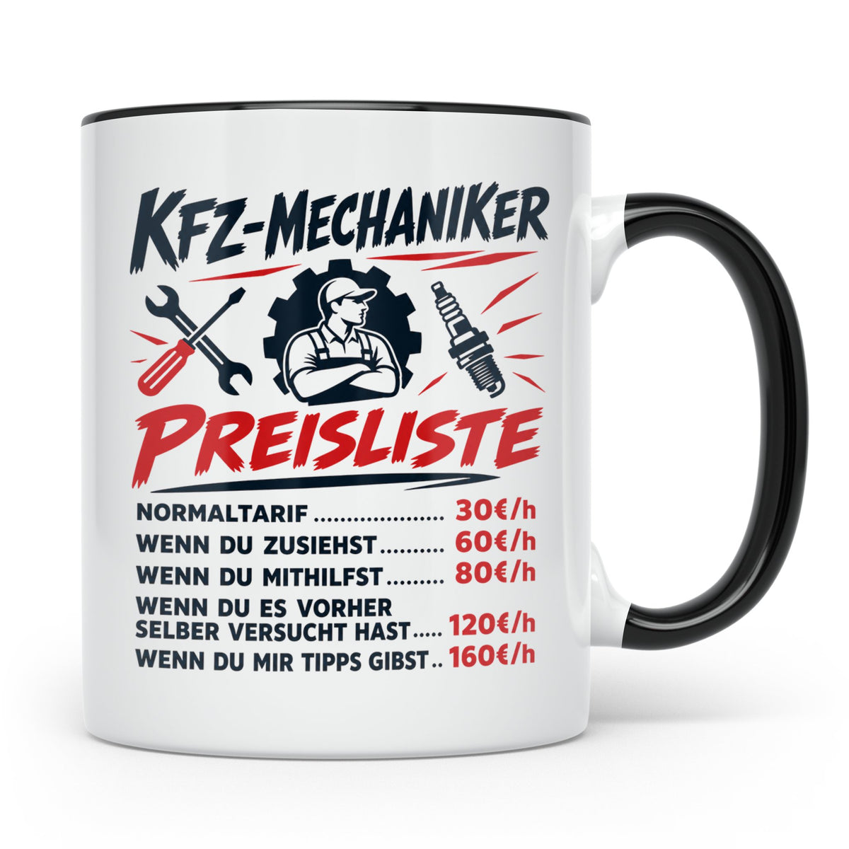 KFZ Mechaniker Tasse mit lustiger Preisliste, Geschenk für A – Schwarz [farbe:schwarz]