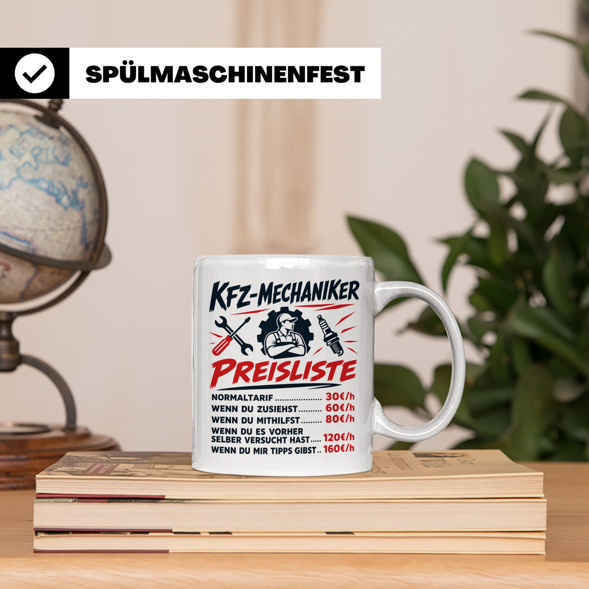 KFZ Mechaniker Tasse mit lustiger Preisliste, Geschenk für A – Weiß [farbe:weiß]