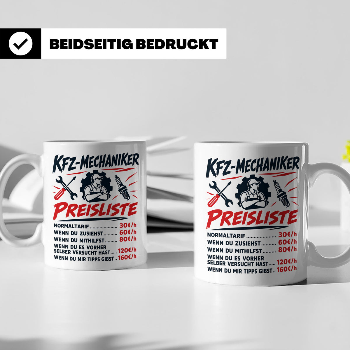 KFZ Mechaniker Tasse mit lustiger Preisliste, Geschenk für A – Weiß [farbe:weiß]