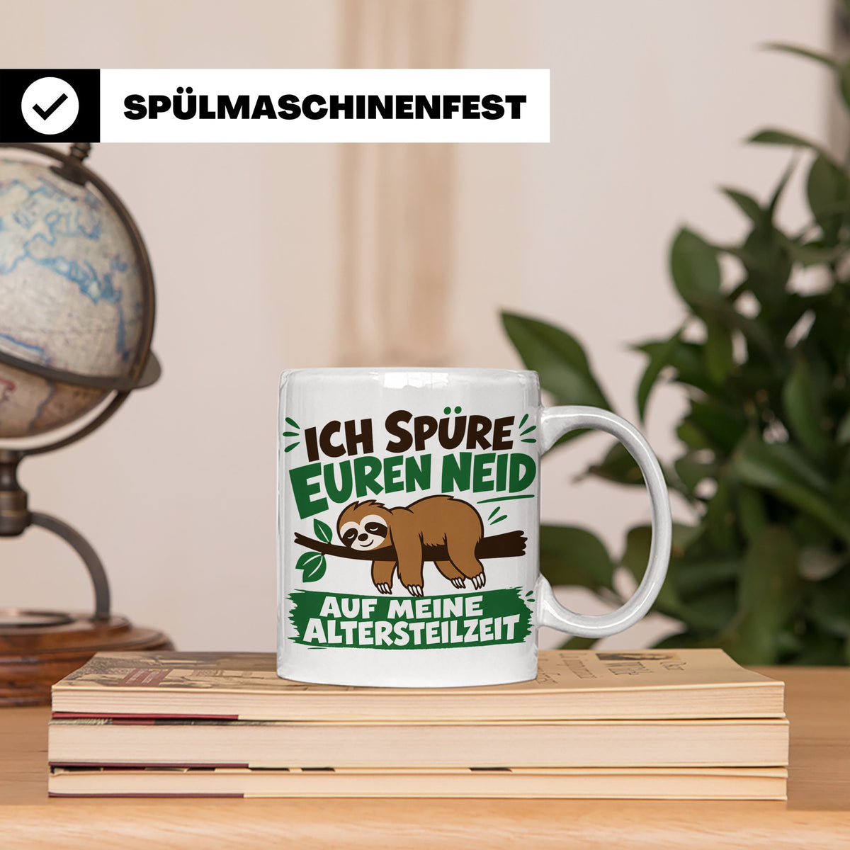 Altersteilzeit Tasse mit Faultier & Spruch Ich spüre euren N – Weiß [farbe:weiß]