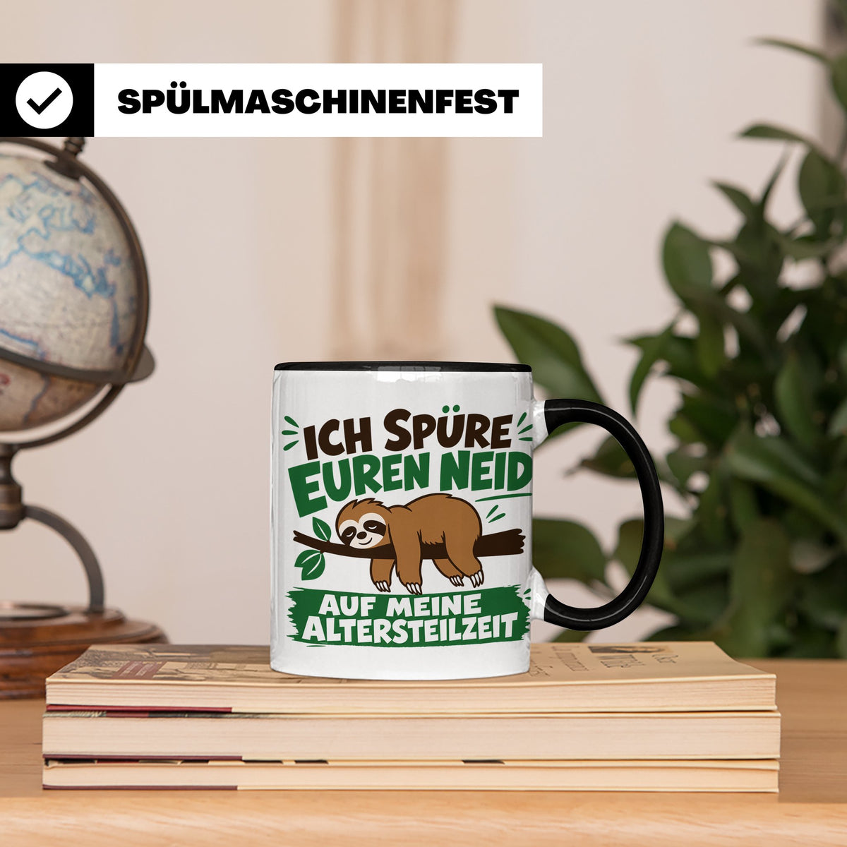 Altersteilzeit Tasse mit Faultier & Spruch Ich spüre euren N – Schwarz [farbe:schwarz]