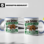 Altersteilzeit Tasse mit Faultier & Spruch Ich spüre euren N – Blau [farbe:blau]