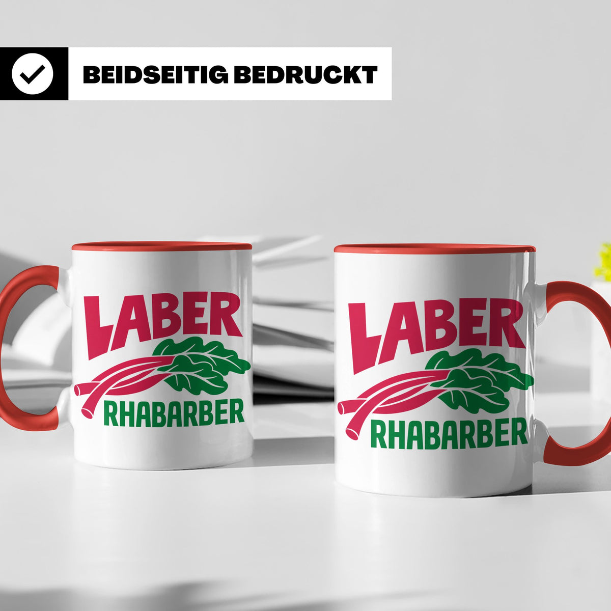 Laber Rhabarber Tasse, lustiger Spruch für Vielredner & Quat – Rot [farbe:rot]