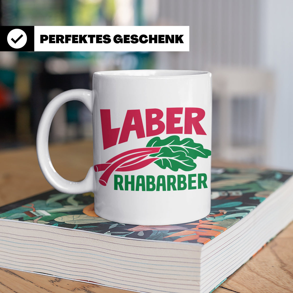Laber Rhabarber Tasse, lustiger Spruch für Vielredner & Quat – Weiß [farbe:weiß]
