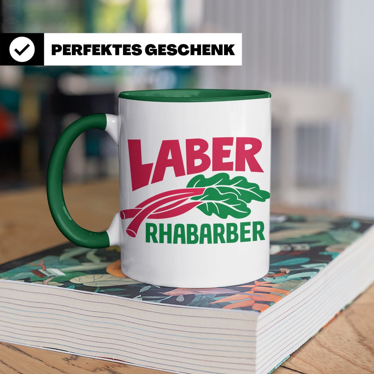 Laber Rhabarber Tasse, lustiger Spruch für Vielredner & Quat – Grün [farbe:grün]
