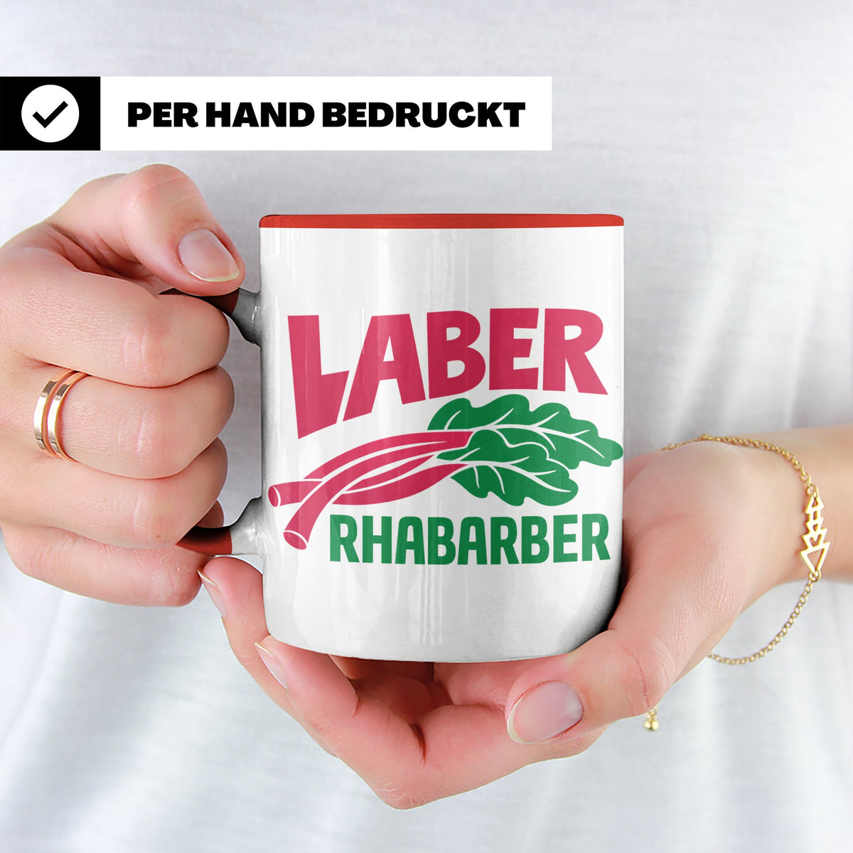 Laber Rhabarber Tasse, lustiger Spruch für Vielredner & Quat – Rot [farbe:rot]