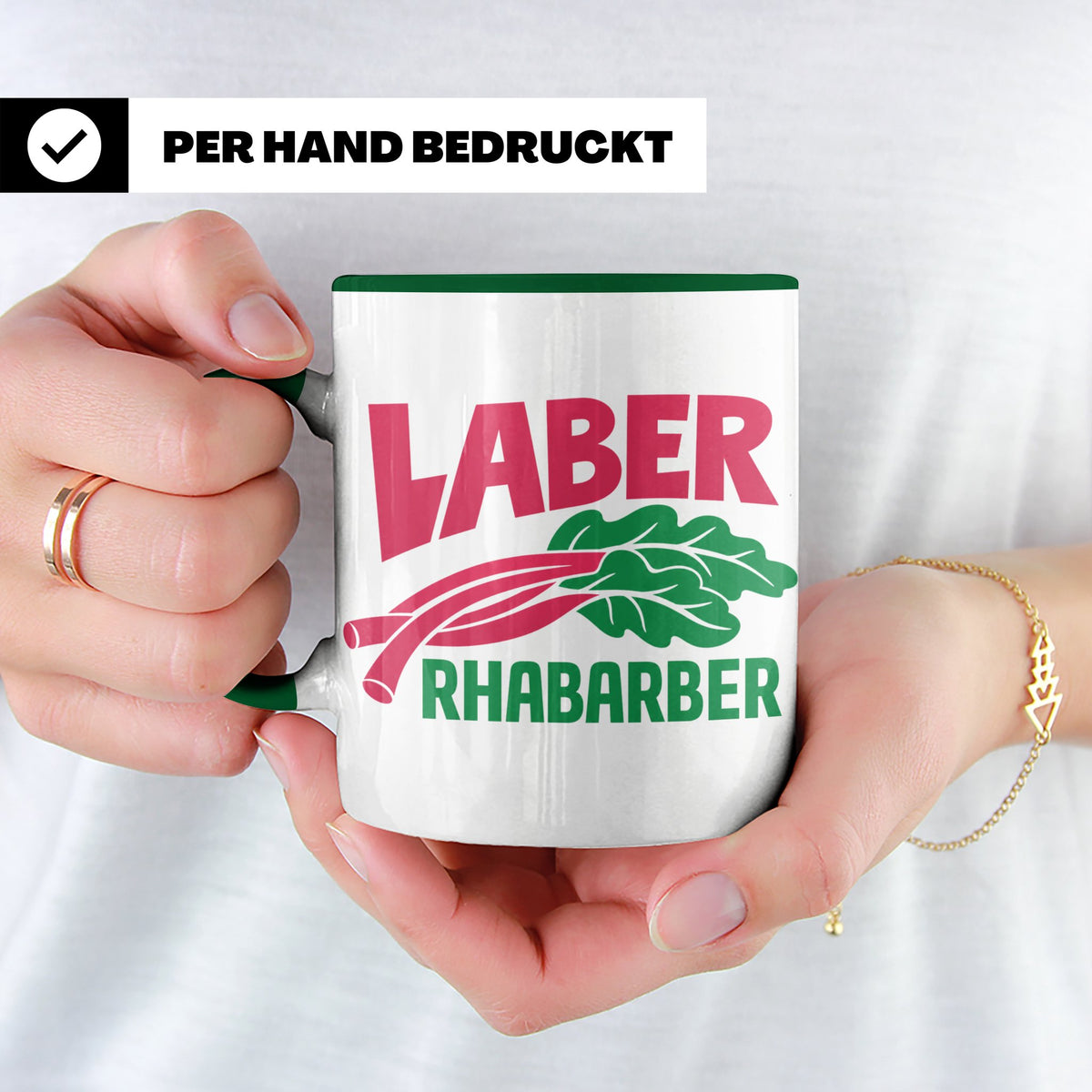 Laber Rhabarber Tasse, lustiger Spruch für Vielredner & Quat – Grün [farbe:grün]