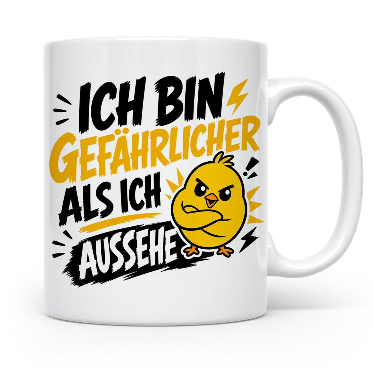 Gefährlicher als ich aussehe Tasse mit bösem Küken Motiv, lu – Weiß [farbe:weiß]