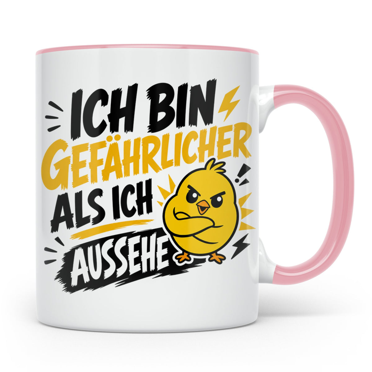 Gefährlicher als ich aussehe Tasse mit bösem Küken Motiv, lu – Rosa [farbe:rosa]