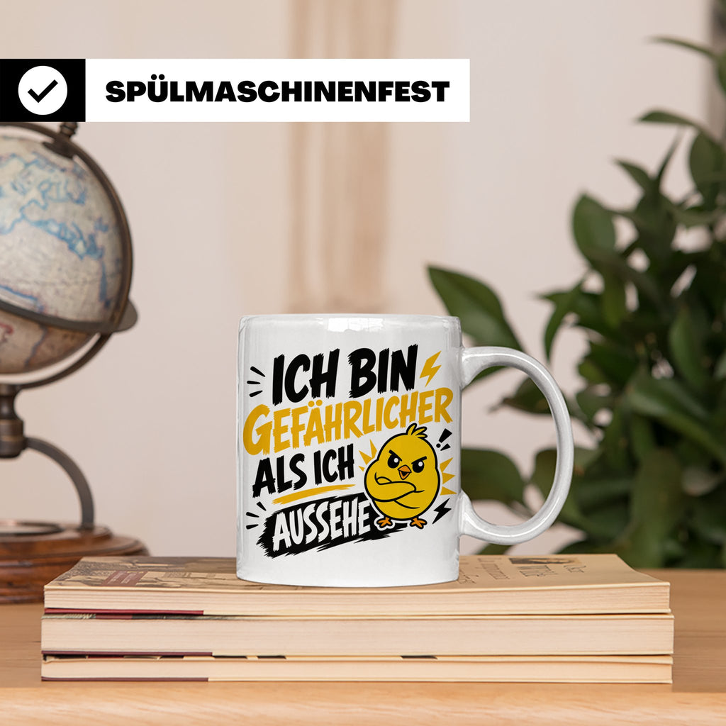 Gefährlicher als ich aussehe Tasse mit bösem Küken Motiv, lu – Weiß [farbe:weiß]