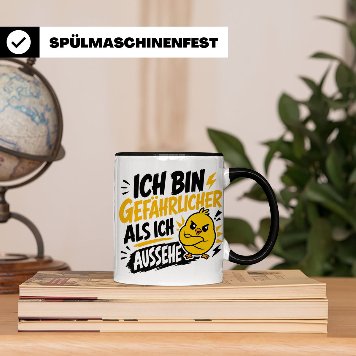 Gefährlicher als ich aussehe Tasse mit bösem Küken Motiv, lu – Schwarz [farbe:schwarz]