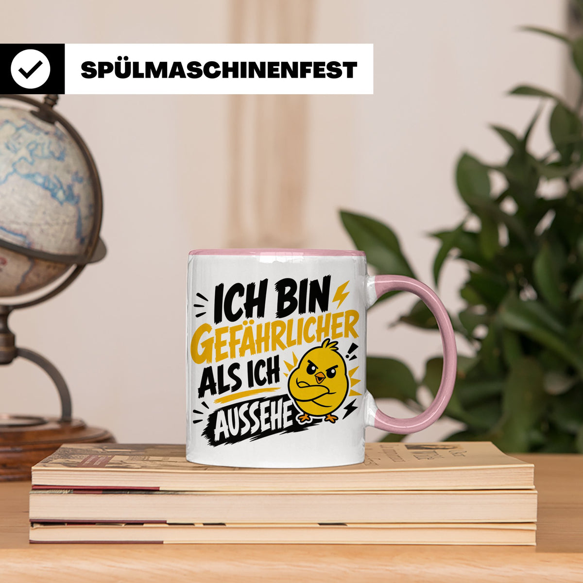 Gefährlicher als ich aussehe Tasse mit bösem Küken Motiv, lu – Rosa [farbe:rosa]