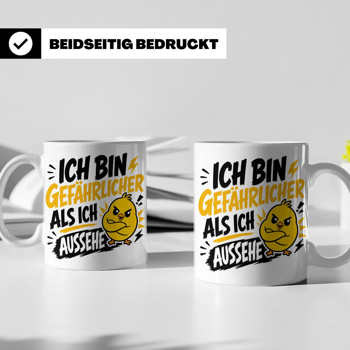 Gefährlicher als ich aussehe Tasse mit bösem Küken Motiv, lu – Weiß [farbe:weiß]