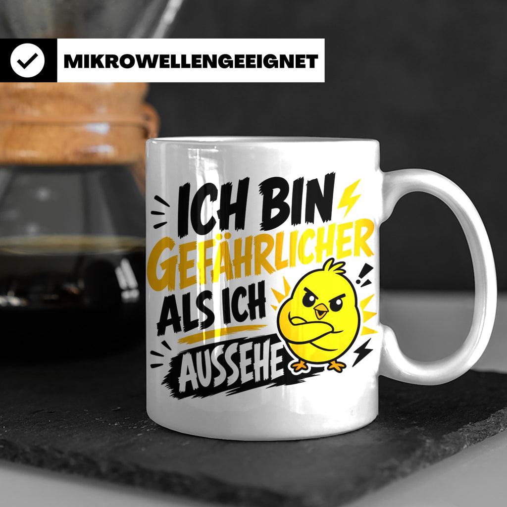 Gefährlicher als ich aussehe Tasse mit bösem Küken Motiv, lu – Weiß [farbe:weiß]