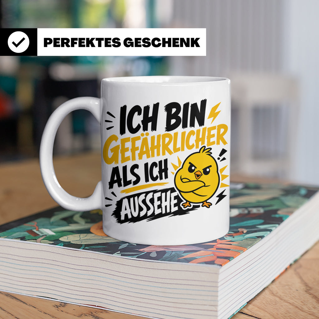 Gefährlicher als ich aussehe Tasse mit bösem Küken Motiv, lu – Weiß [farbe:weiß]