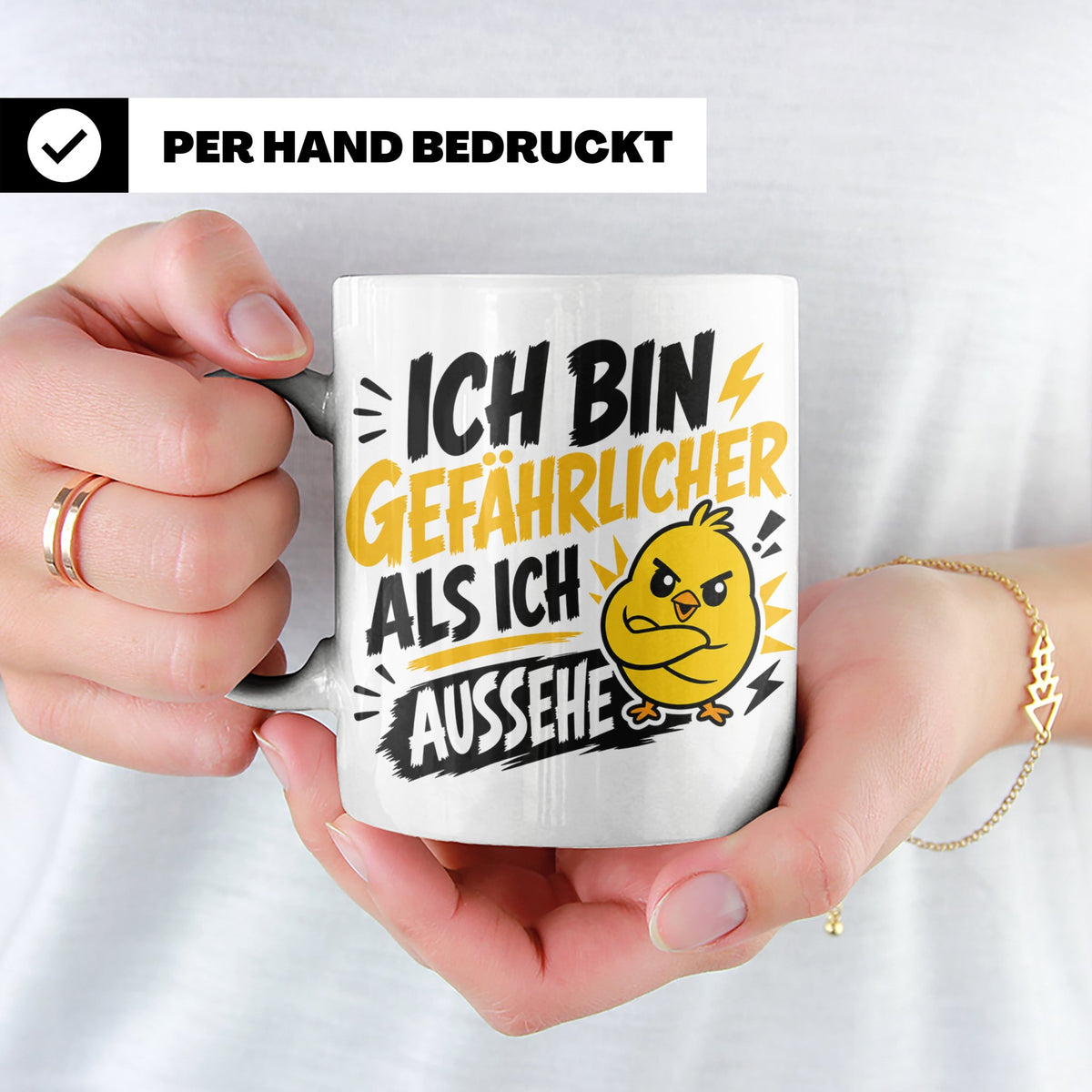Gefährlicher als ich aussehe Tasse mit bösem Küken Motiv, lu – Weiß [farbe:weiß]