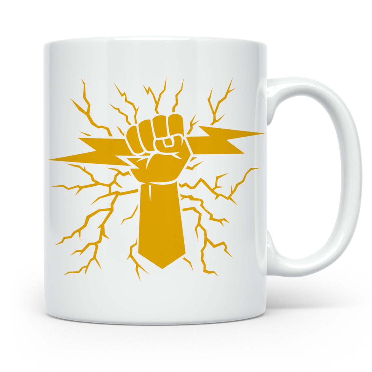 Starkstrom Tasse für Elektriker, Faust greift Blitz, Kaffeeb – Weiß [farbe:weiß]
