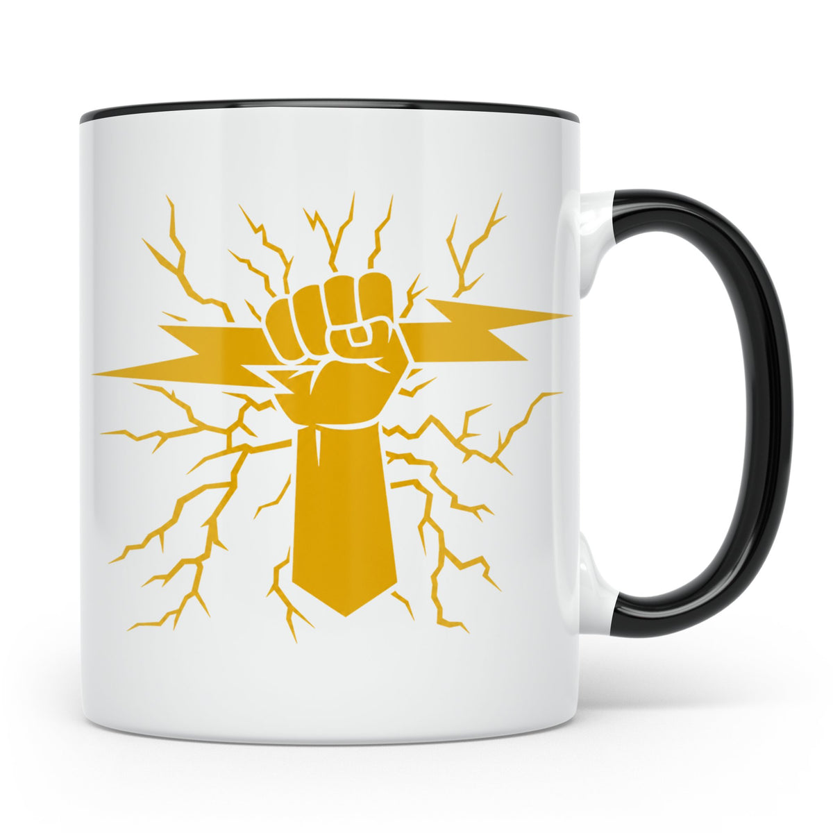 Starkstrom Tasse für Elektriker, Faust greift Blitz, Kaffeeb – Schwarz [farbe:schwarz]