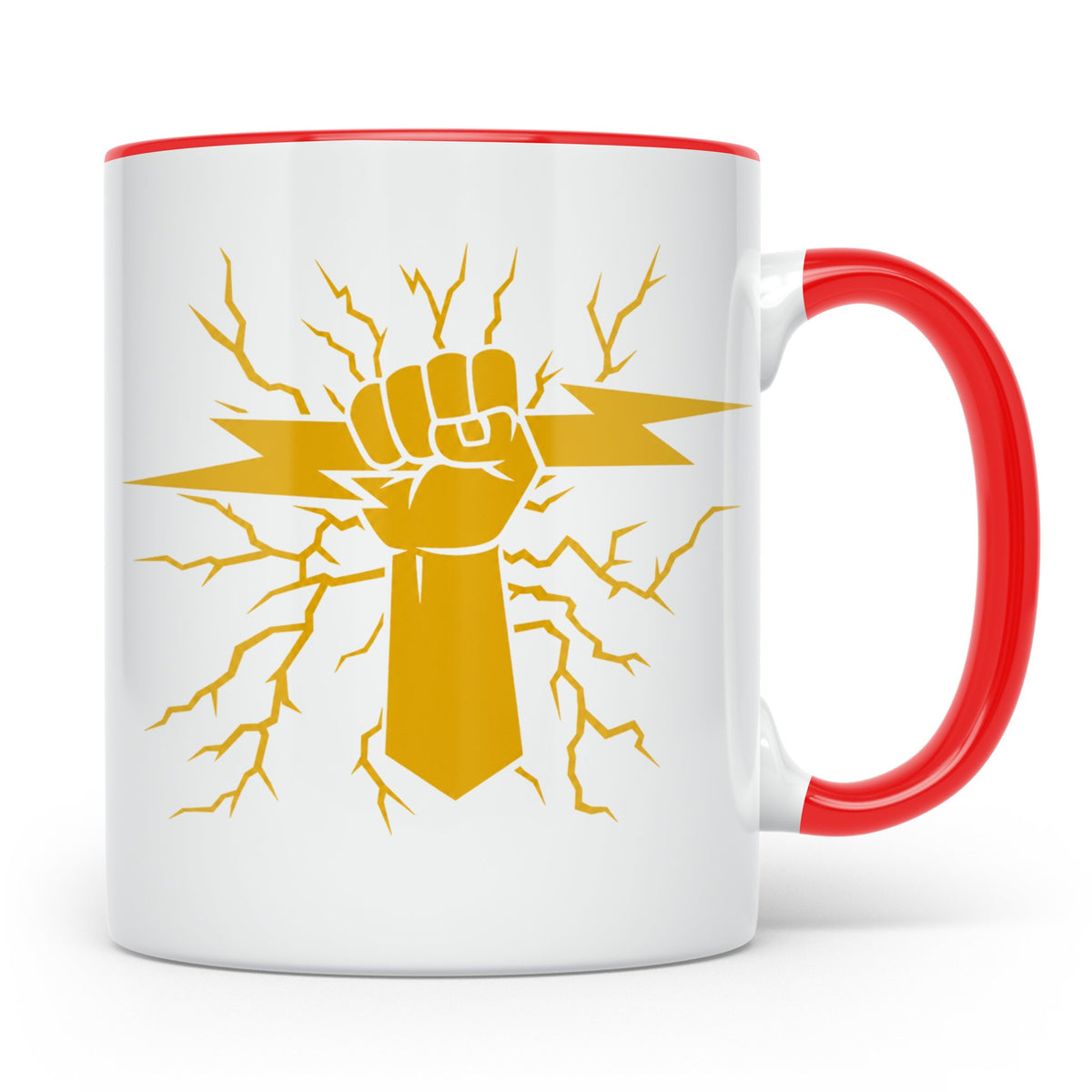 Starkstrom Tasse für Elektriker, Faust greift Blitz, Kaffeeb – Rot [farbe:rot]
