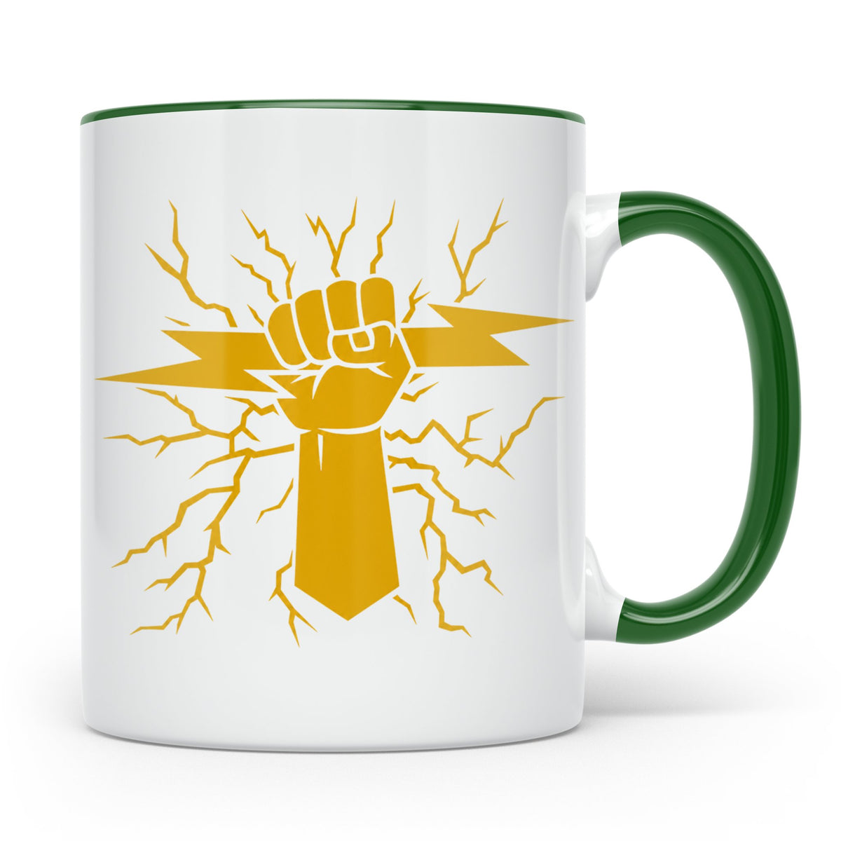 Starkstrom Tasse für Elektriker, Faust greift Blitz, Kaffeeb – Grün [farbe:grün]