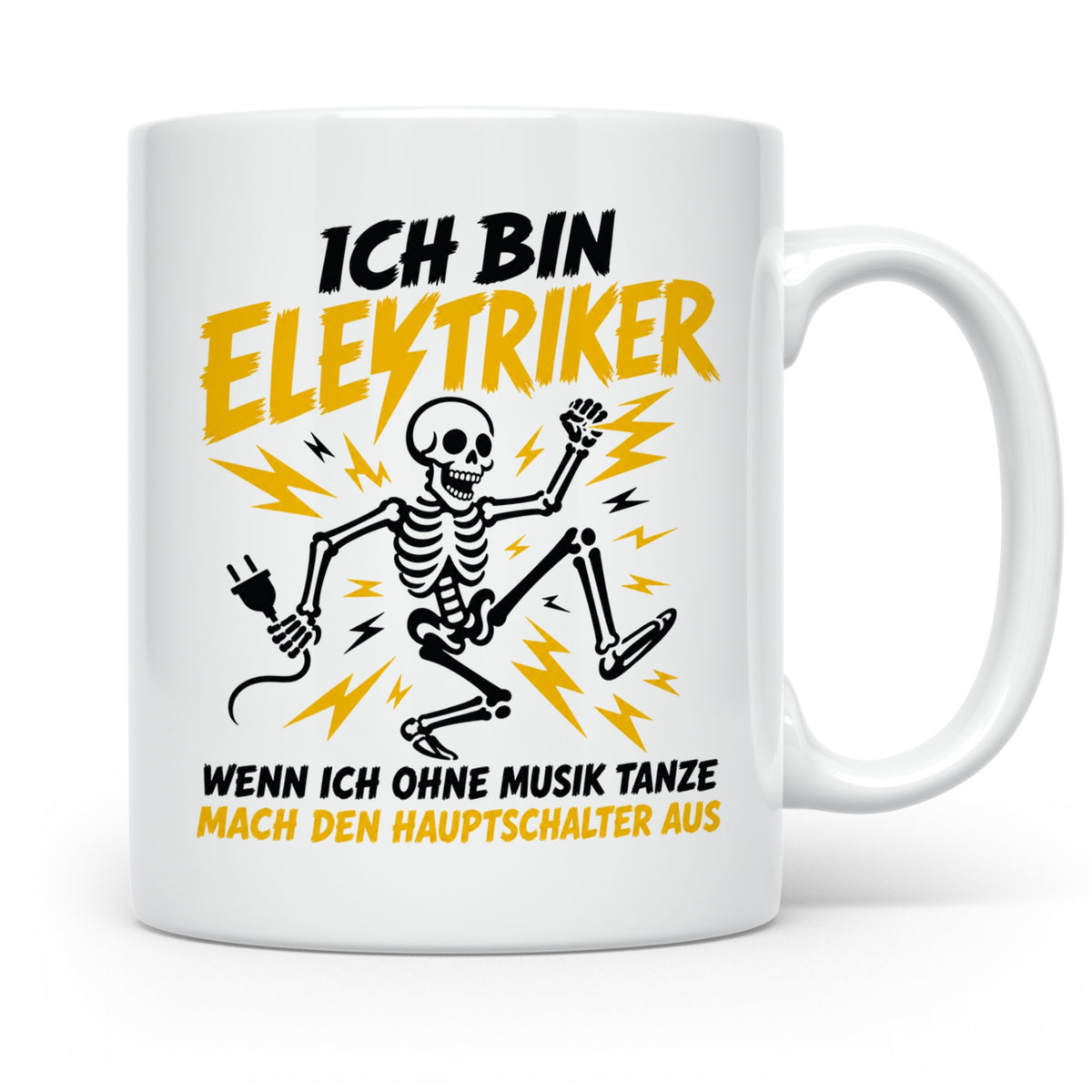 Elektriker Tasse mit lustigem Spruch Skelett Stromschlag, Ge – Weiß [farbe:weiß]