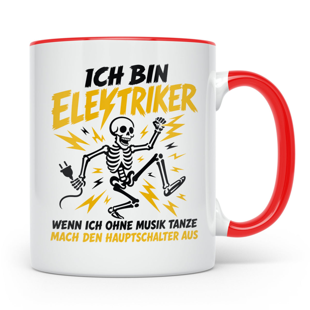 Elektriker Tasse mit lustigem Spruch Skelett Stromschlag, Ge – Rot [farbe:rot]