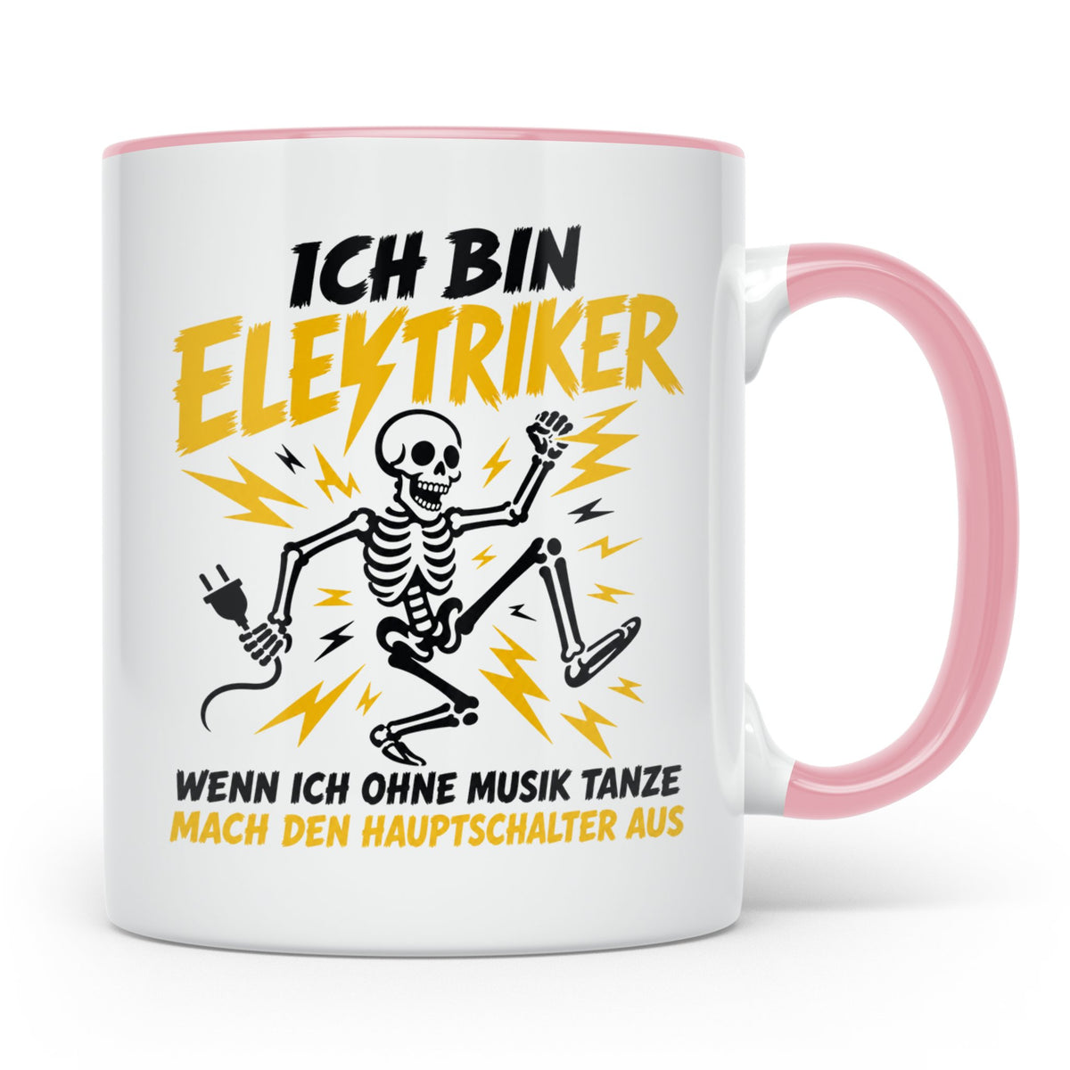 Elektriker Tasse mit lustigem Spruch Skelett Stromschlag, Ge – Rosa [farbe:rosa]