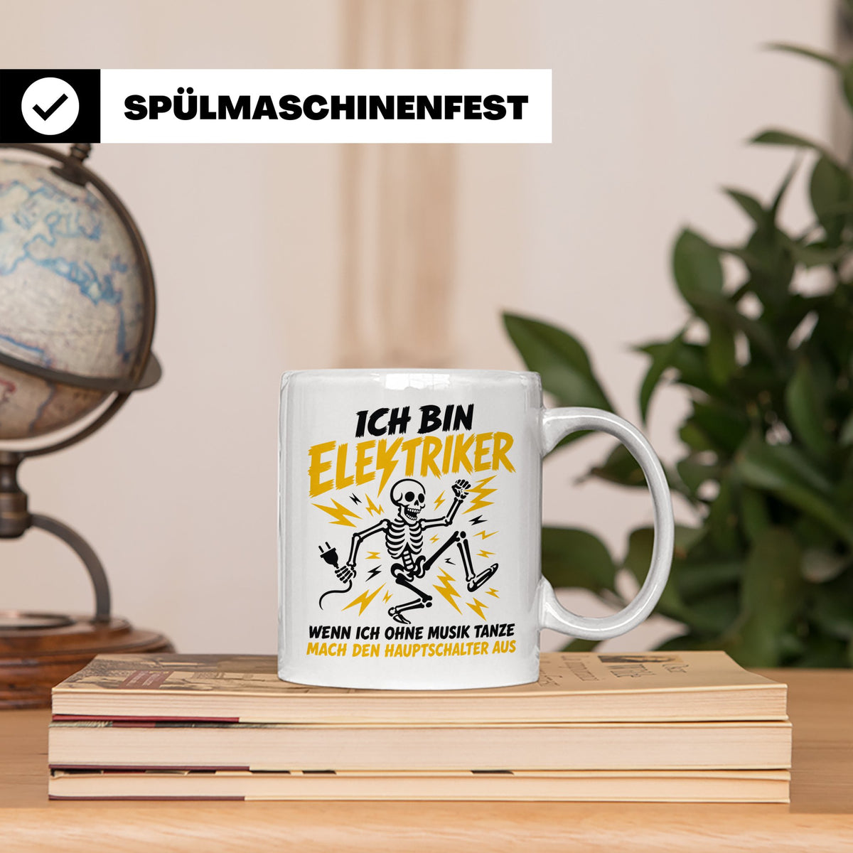 Elektriker Tasse mit lustigem Spruch Skelett Stromschlag, Ge – Weiß [farbe:weiß]