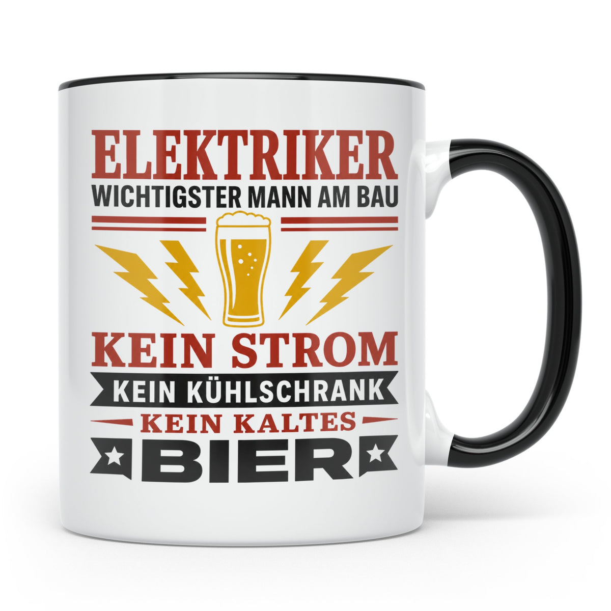 Elektriker Tasse mit Spruch Kein Strom Kein kaltes Bier Gesc – Schwarz [farbe:schwarz]