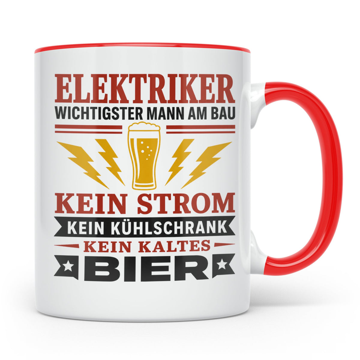 Elektriker Tasse mit Spruch Kein Strom Kein kaltes Bier Gesc – Rot [farbe:rot]