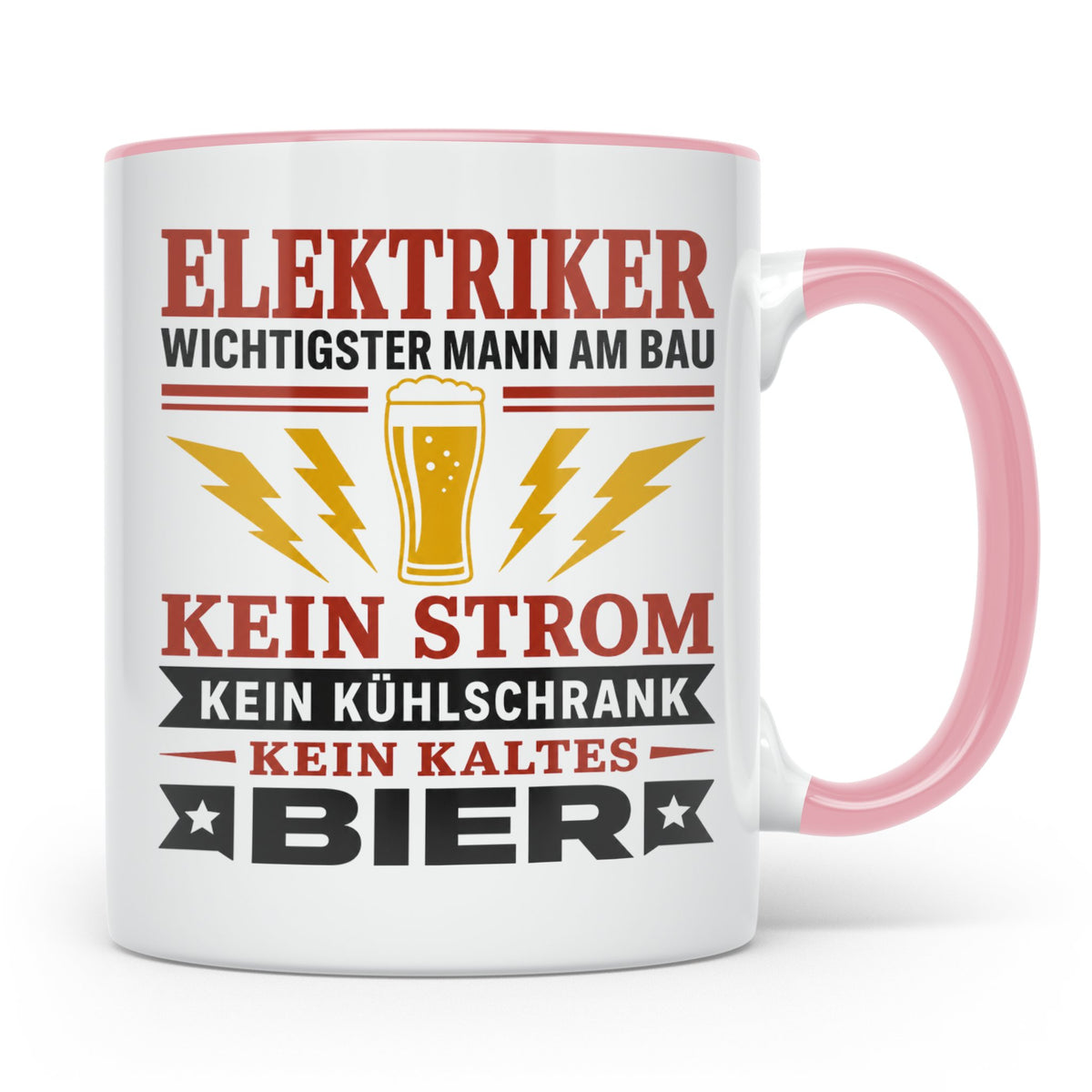 Elektriker Tasse mit Spruch Kein Strom Kein kaltes Bier Gesc – Rosa [farbe:rosa]