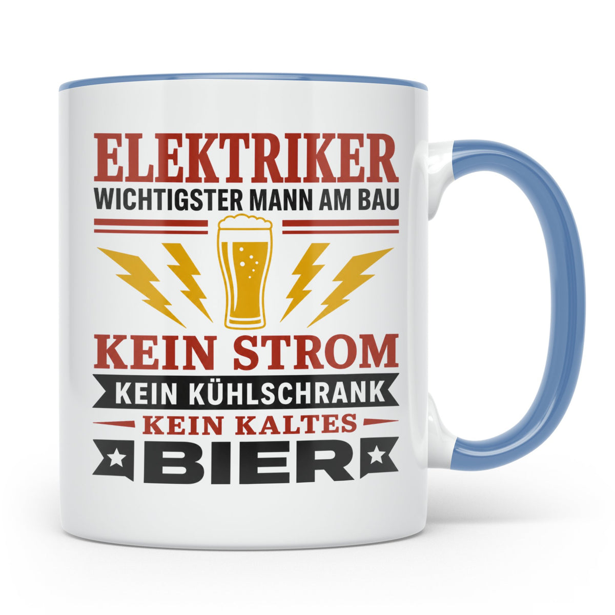 Elektriker Tasse mit Spruch Kein Strom Kein kaltes Bier Gesc – Blau [farbe:blau]
