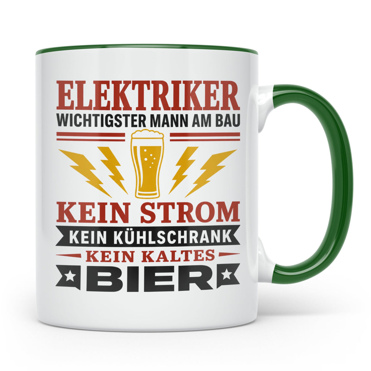 Elektriker Tasse mit Spruch Kein Strom Kein kaltes Bier Gesc – Grün [farbe:grün]