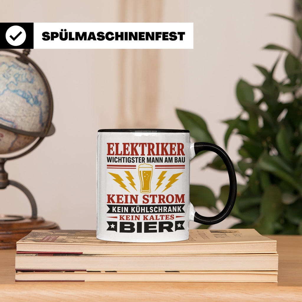 Elektriker Tasse mit Spruch Kein Strom Kein kaltes Bier Gesc – Schwarz [farbe:schwarz]