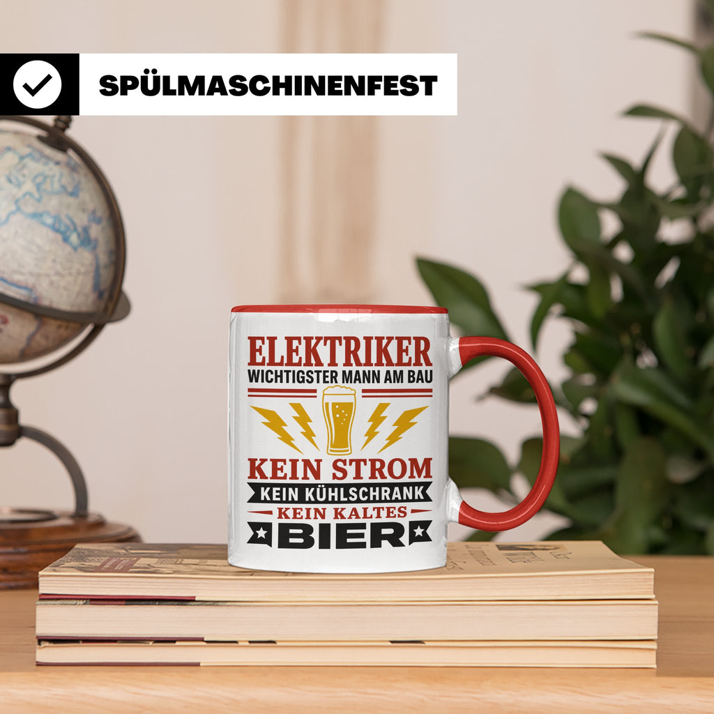 Elektriker Tasse mit Spruch Kein Strom Kein kaltes Bier Gesc – Rot [farbe:rot]