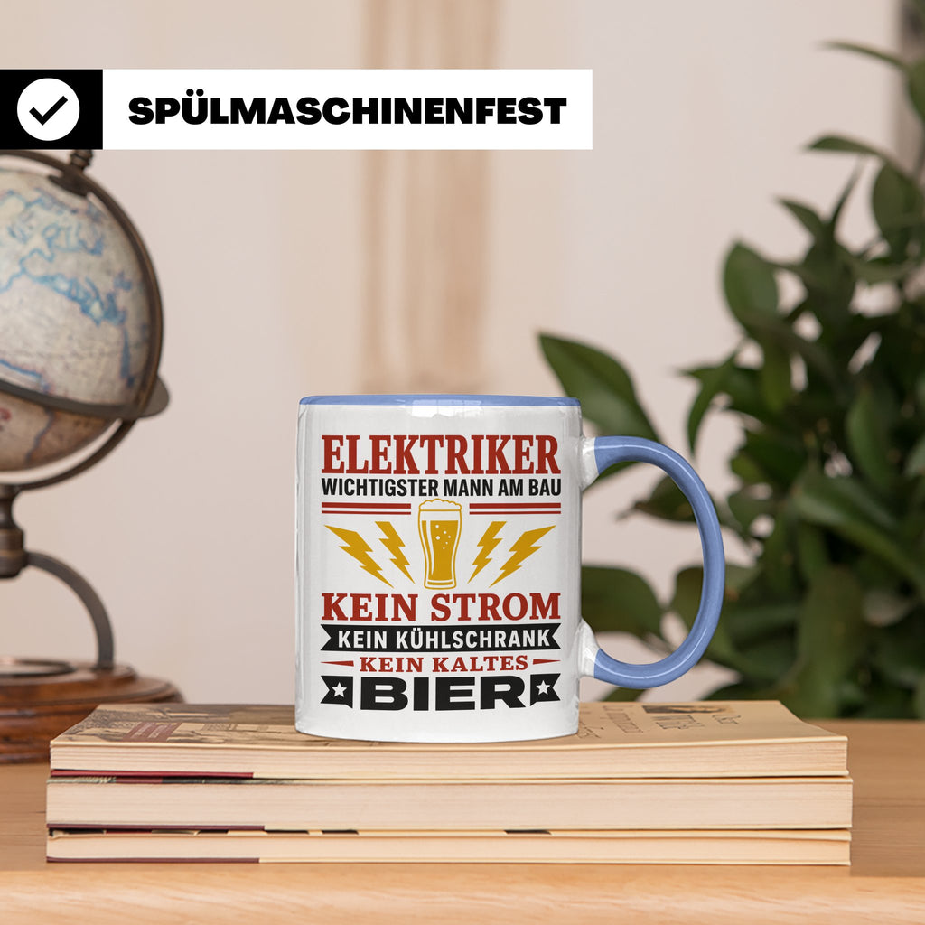 Elektriker Tasse mit Spruch Kein Strom Kein kaltes Bier Gesc – Blau [farbe:blau]