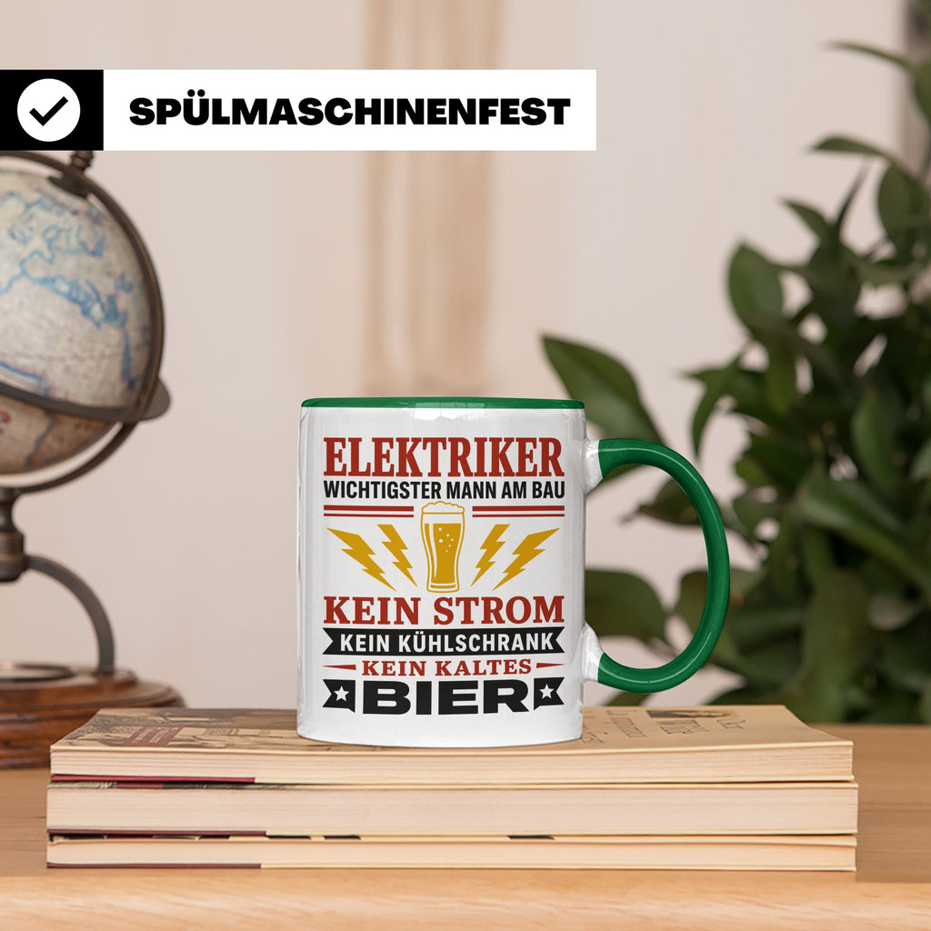 Elektriker Tasse mit Spruch Kein Strom Kein kaltes Bier Gesc – Grün [farbe:grün]