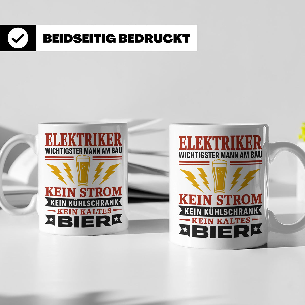 Elektriker Tasse mit Spruch Kein Strom Kein kaltes Bier Gesc – Weiß [farbe:weiß]