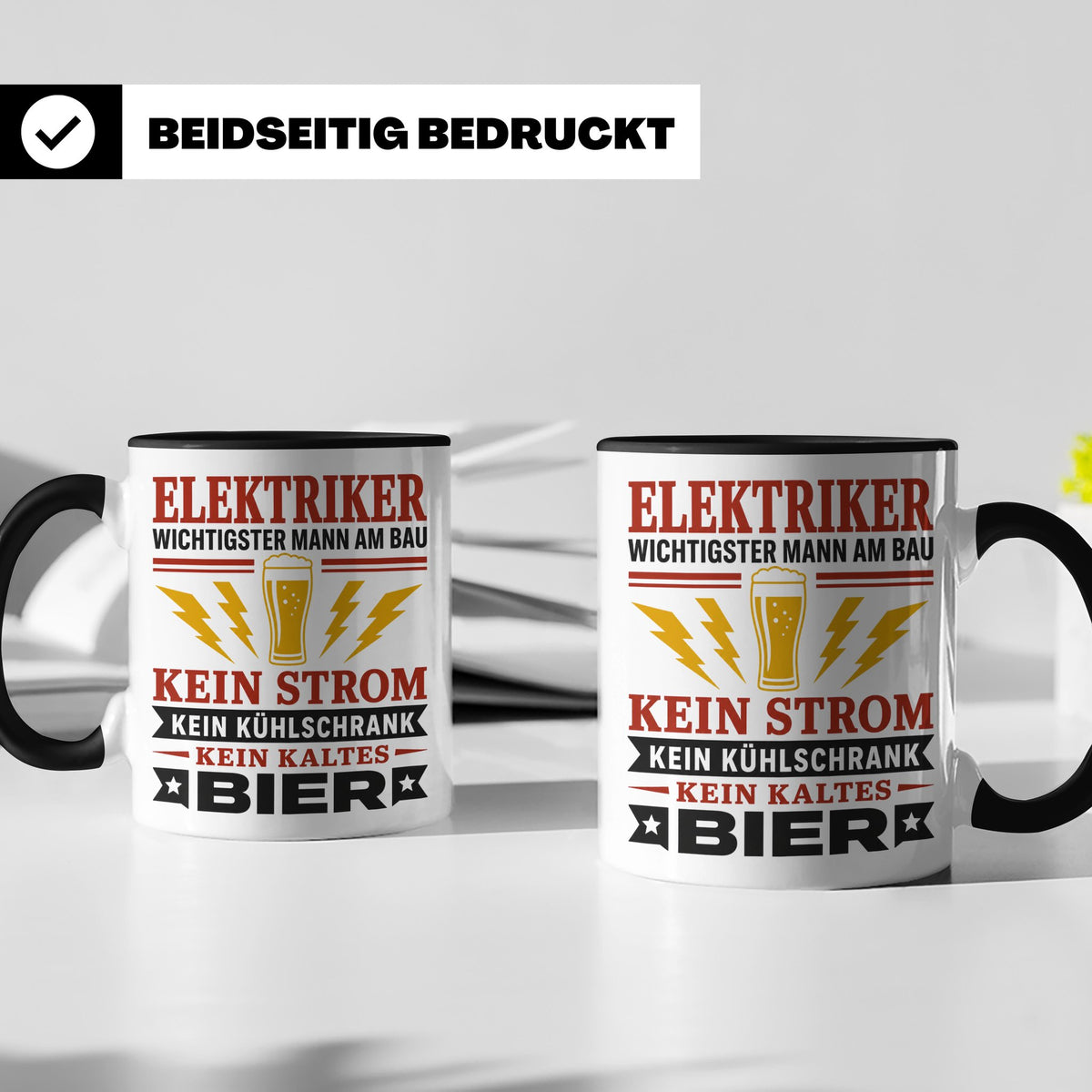 Elektriker Tasse mit Spruch Kein Strom Kein kaltes Bier Gesc – Schwarz [farbe:schwarz]