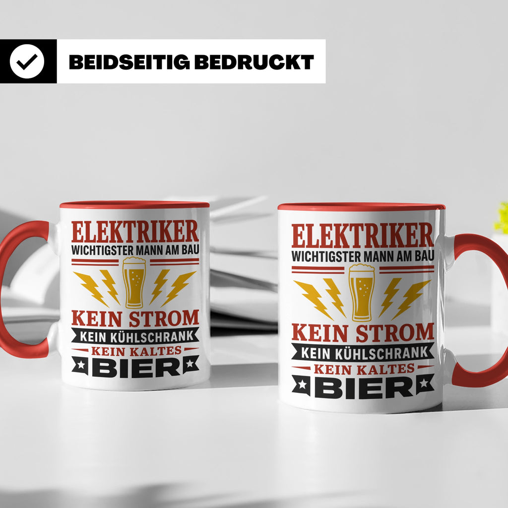 Elektriker Tasse mit Spruch Kein Strom Kein kaltes Bier Gesc – Rot [farbe:rot]