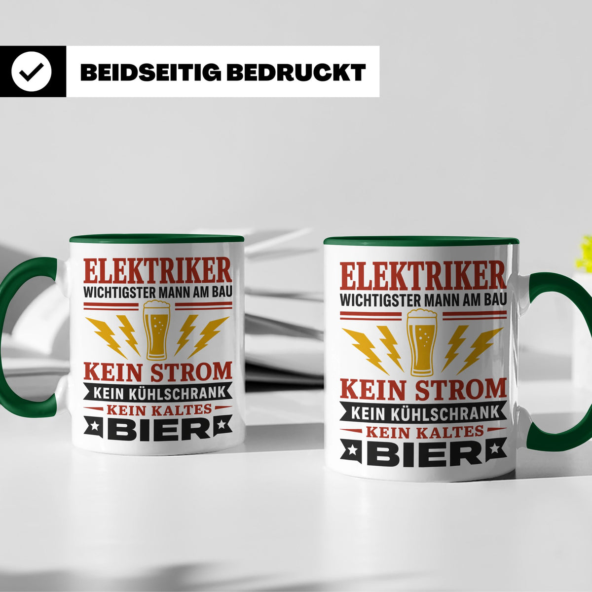Elektriker Tasse mit Spruch Kein Strom Kein kaltes Bier Gesc – Grün [farbe:grün]