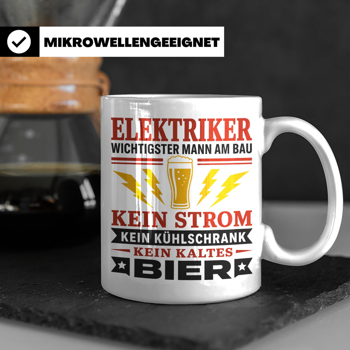 Elektriker Tasse mit Spruch Kein Strom Kein kaltes Bier Gesc – Weiß [farbe:weiß]