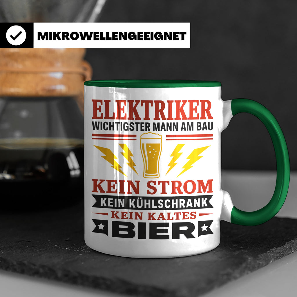 Elektriker Tasse mit Spruch Kein Strom Kein kaltes Bier Gesc – Grün [farbe:grün]
