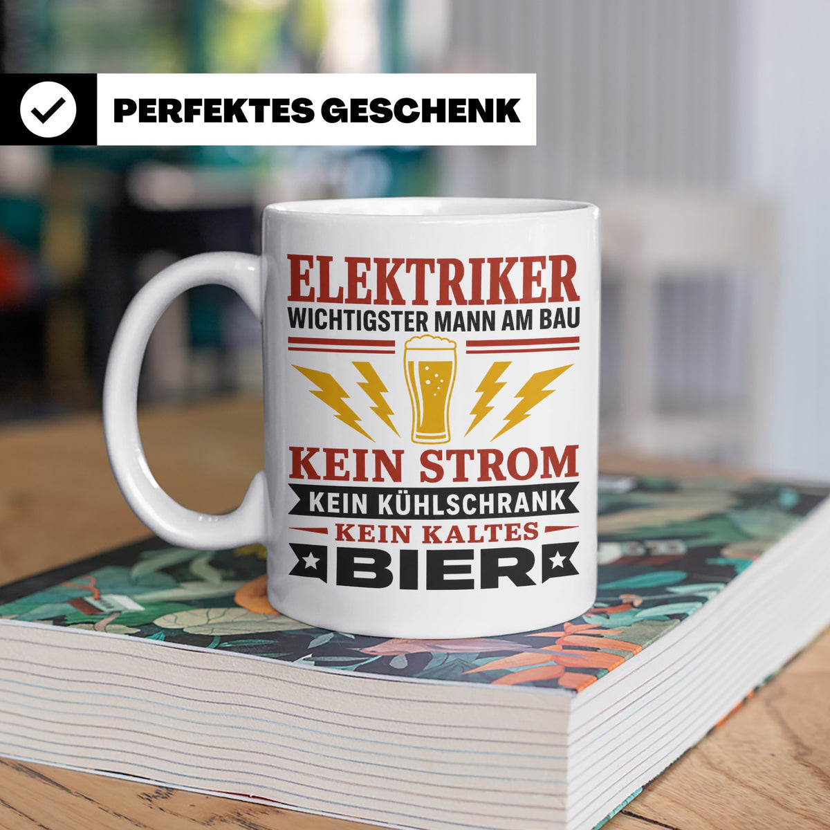 Elektriker Tasse mit Spruch Kein Strom Kein kaltes Bier Gesc – Weiß [farbe:weiß]