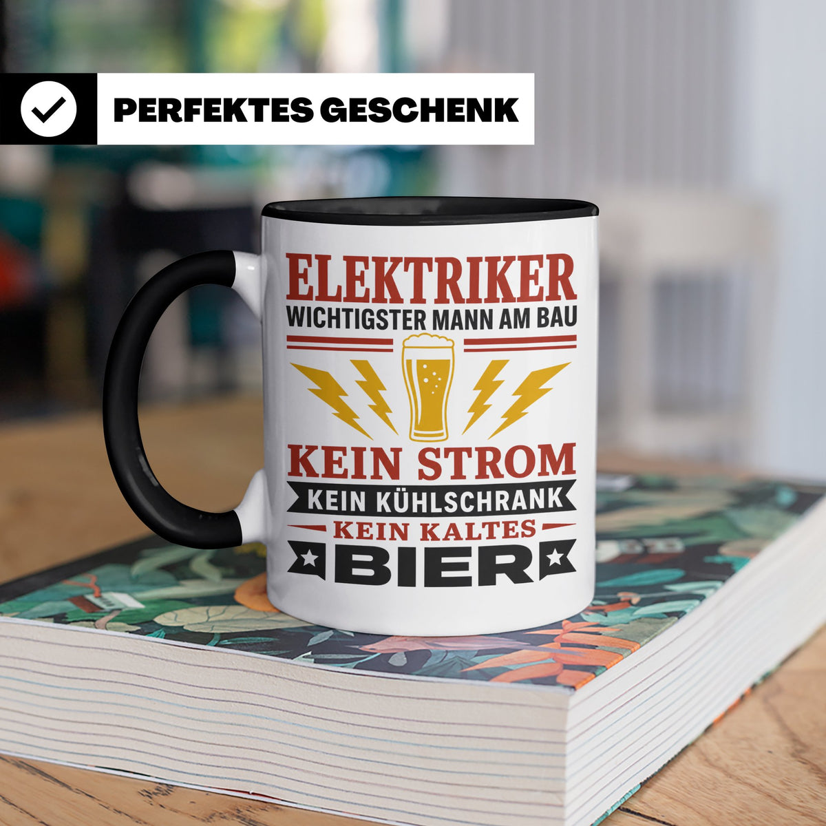 Elektriker Tasse mit Spruch Kein Strom Kein kaltes Bier Gesc – Schwarz [farbe:schwarz]
