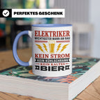 Elektriker Tasse mit Spruch Kein Strom Kein kaltes Bier Gesc – Blau [farbe:blau]