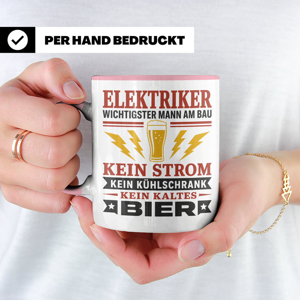 Elektriker Tasse mit Spruch Kein Strom Kein kaltes Bier Gesc – Rosa [farbe:rosa]