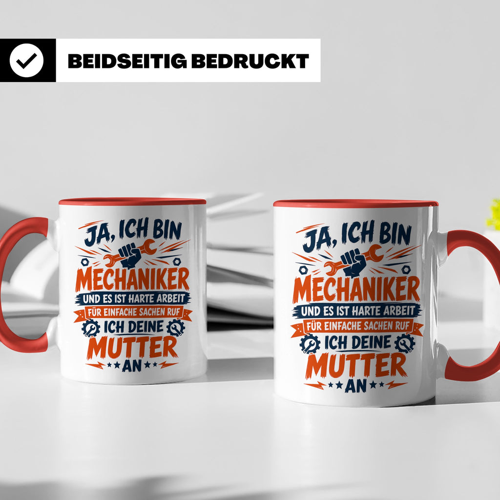 Mechaniker Tasse mit Spruch | KFZ Mechatroniker Geschenkidee – Rot [farbe:rot]
